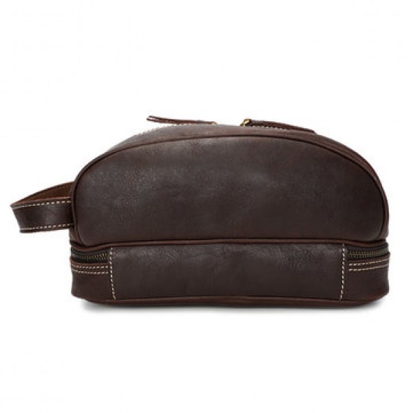 Men Genuine Leather Vintage Cosmetic Bag Solid Large Capacity Travel Pouch Wash Bag