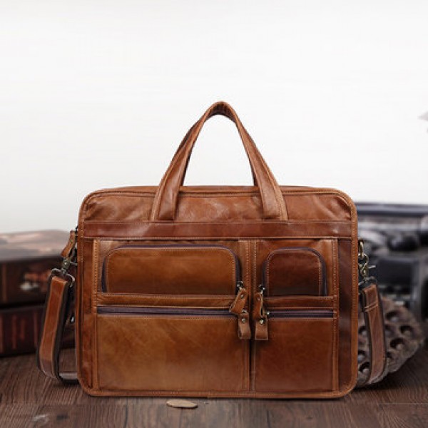 Men Genuine Leather Business Large Capacity Handbag Briefcase