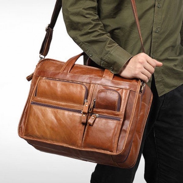 Men Genuine Leather Business Large Capacity Handbag Briefcase