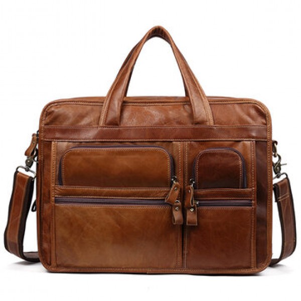 Men Genuine Leather Business Large Capacity Handbag Briefcase