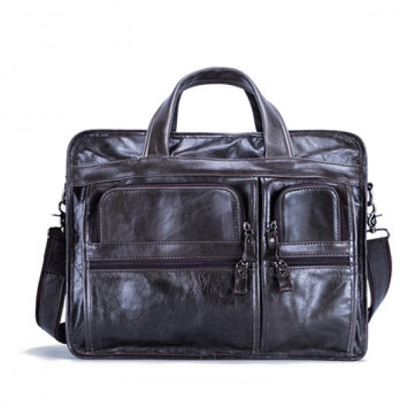 Men Genuine Leather Business Large Capacity Handbag Briefcase