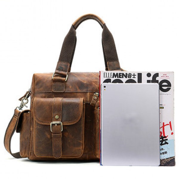 Men Genuine Leather Vintage Travel Business Handbag Crossbody Bag