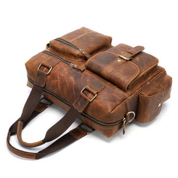 Men Genuine Leather Vintage Travel Business Handbag Crossbody Bag