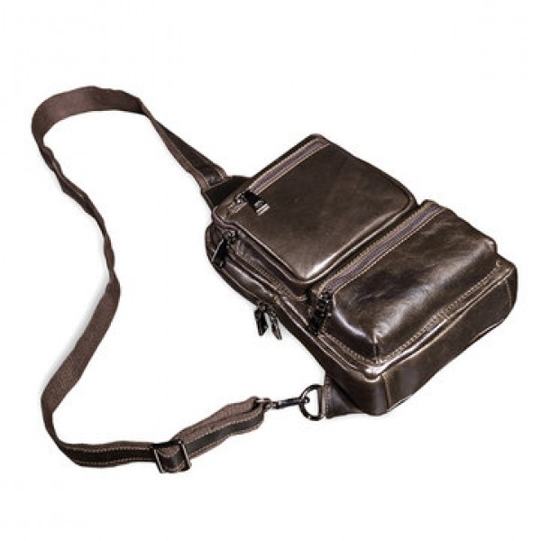 Men Genuine Leather Multifunctional Retro Coffee Crossbody Bag Cycling Leisure Sports Shoulder Bag