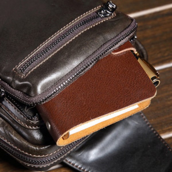 Men Genuine Leather Multifunctional Retro Coffee Crossbody Bag Cycling Leisure Sports Shoulder Bag