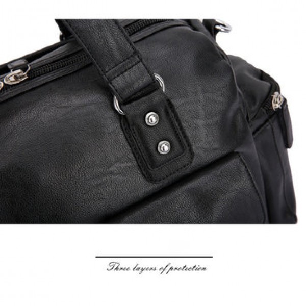 Men PU Leather Solid Vintage Large Capacity Handbag Outdoor Bag Crossbody Bag