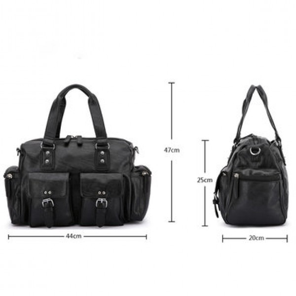 Men PU Leather Solid Vintage Large Capacity Handbag Outdoor Bag Crossbody Bag
