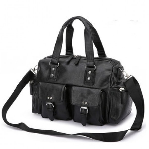 Men PU Leather Solid Vintage Large Capacity Handbag Outdoor Bag Crossbody Bag