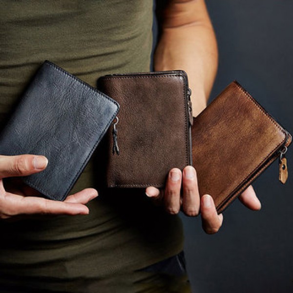 Vintage Genuine Leather Large Capacity Multi-slot Zipper Pocket Wallet For Men