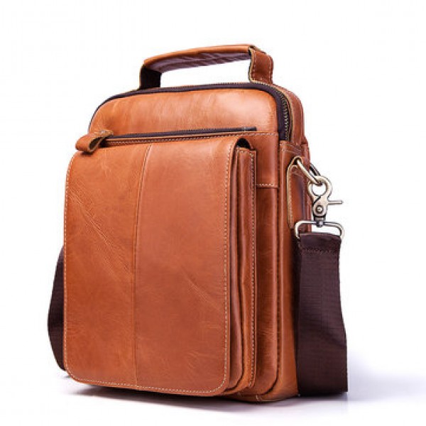 Men Genuine Leather Business Casual Vintage Large Capacity Multi-function Crossbody Bag