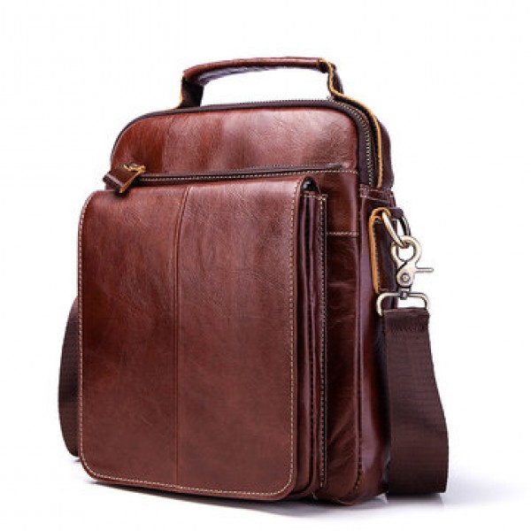 Men Genuine Leather Business Casual Vintage Large Capacity Multi-function Crossbody Bag