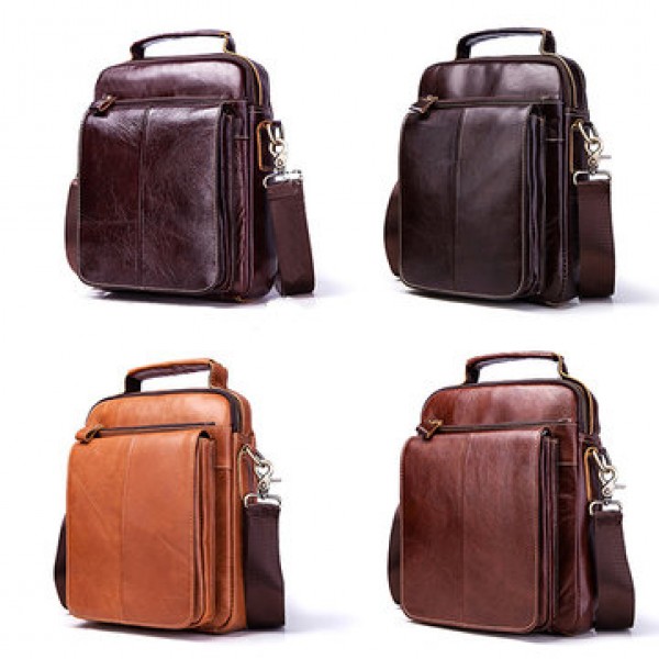 Men Genuine Leather Business Casual Vintage Large Capacity Multi-function Crossbody Bag