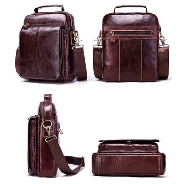 Men Genuine Leather Business Casual Vintage Large Capacity Multi-function Crossbody Bag