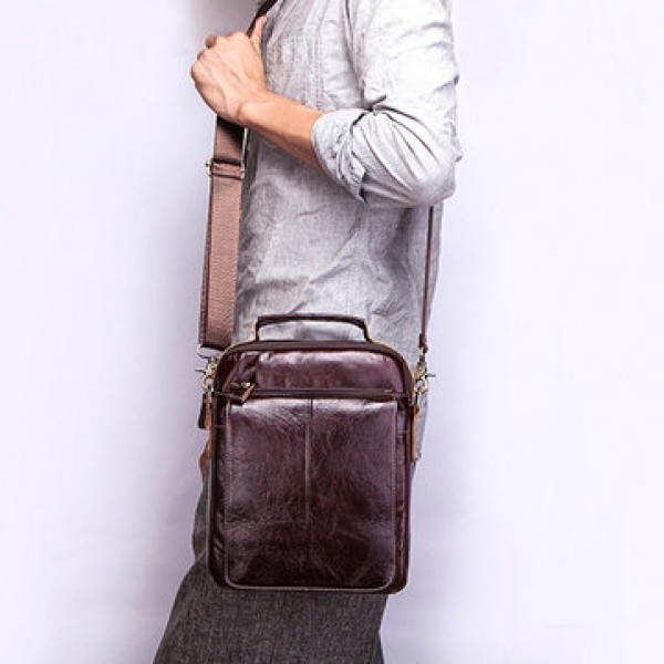 Men Genuine Leather Business Casual Vintage Large Capacity Multi-function Crossbody Bag