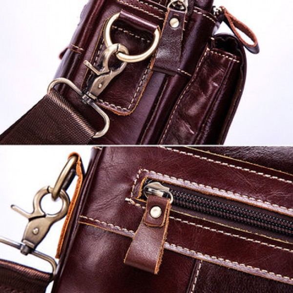 Men Genuine Leather Business Casual Vintage Large Capacity Multi-function Crossbody Bag
