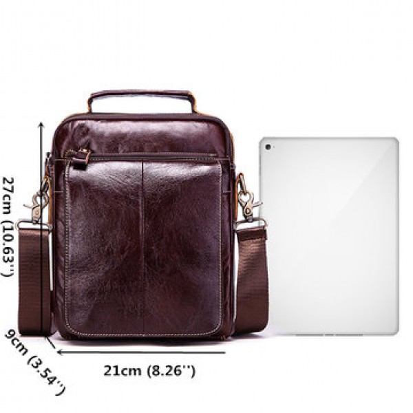 Men Genuine Leather Business Casual Vintage Large Capacity Multi-function Crossbody Bag