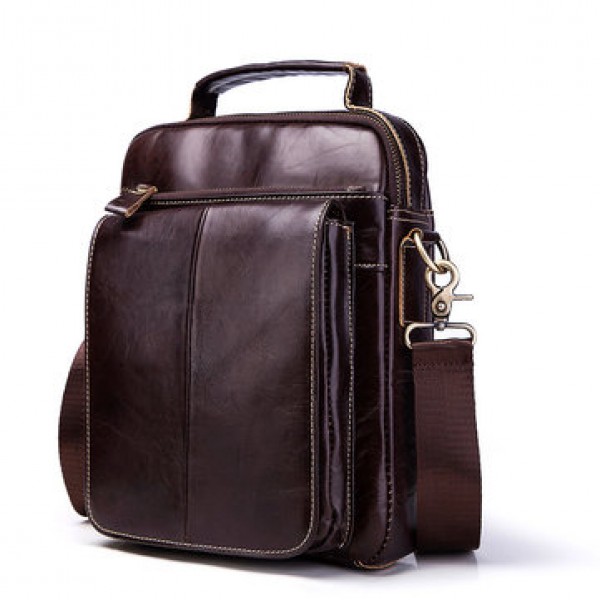 Men Genuine Leather Business Casual Vintage Large Capacity Multi-function Crossbody Bag