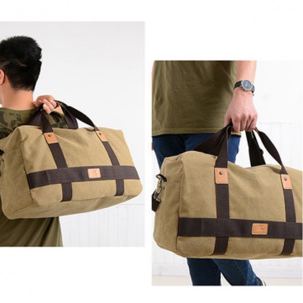 Men Canvas Large Capacity Weekender Bag Handbag Leisure Travel Crossbody Bag Shoulder Bag