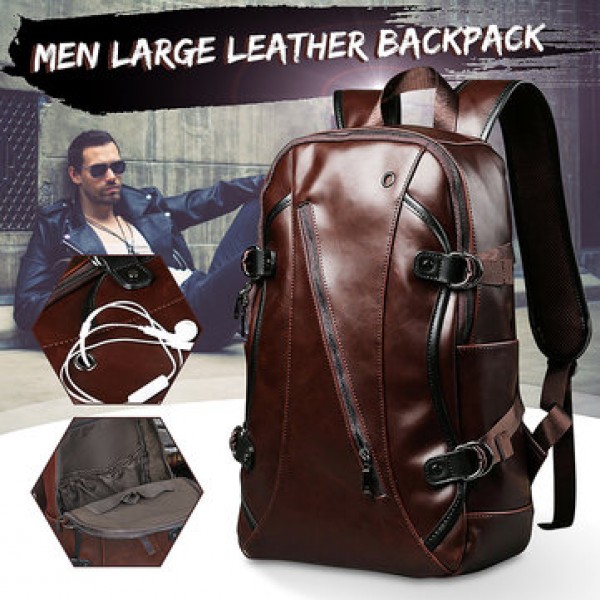 Men Leather Backpack Waterproof Laptop School Bag Travel Satchel Rucksack Large