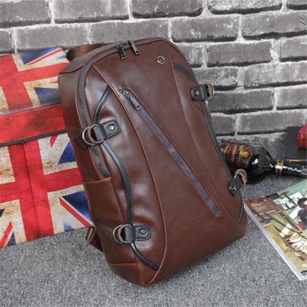 Men Leather Backpack Waterproof Laptop School Bag Travel Satchel Rucksack Large