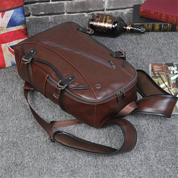 Men Leather Backpack Waterproof Laptop School Bag Travel Satchel Rucksack Large