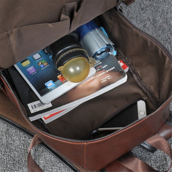 Men Leather Backpack Waterproof Laptop School Bag Travel Satchel Rucksack Large