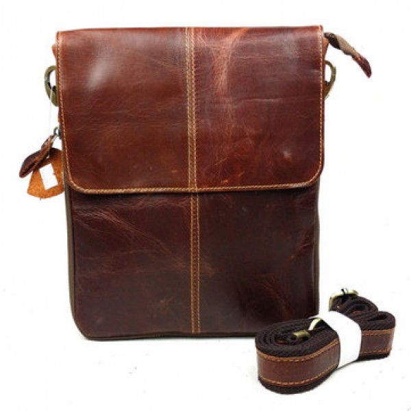 Men Business Casual Genuine Real Leather Retro Shoulder Crossbody Bag