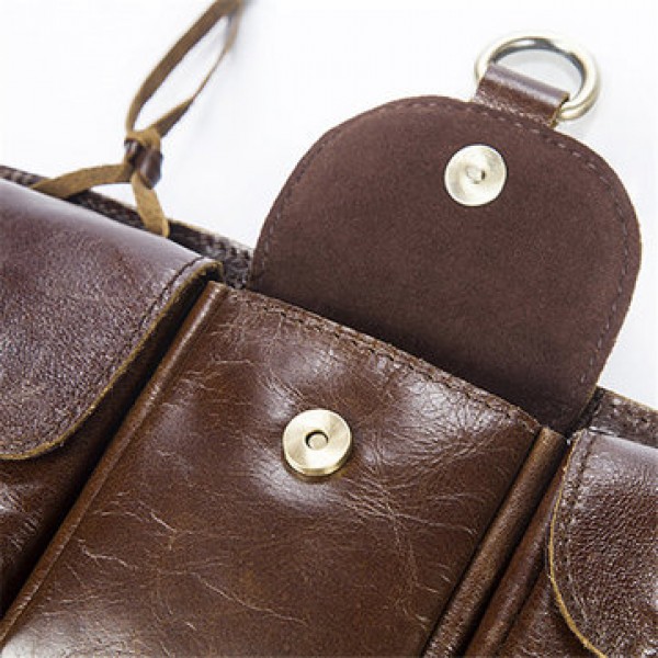 Men Vintage Genuine Leather Waist Bag Durable Retro Crossbody Bag