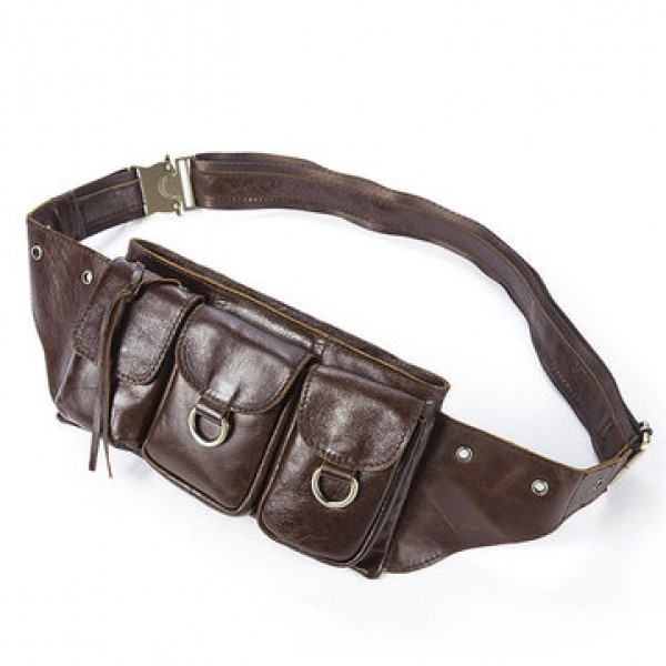 Men Vintage Genuine Leather Waist Bag Durable Retro Crossbody Bag