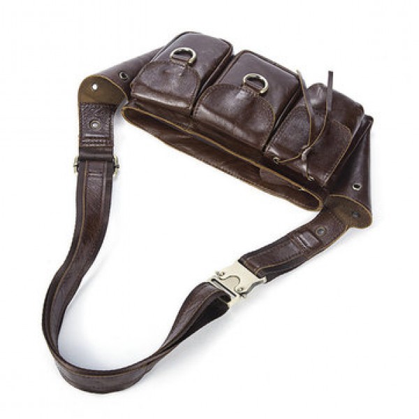 Men Vintage Genuine Leather Waist Bag Durable Retro Crossbody Bag