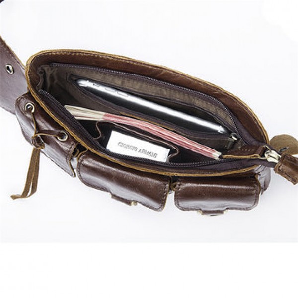 Men Vintage Genuine Leather Waist Bag Durable Retro Crossbody Bag