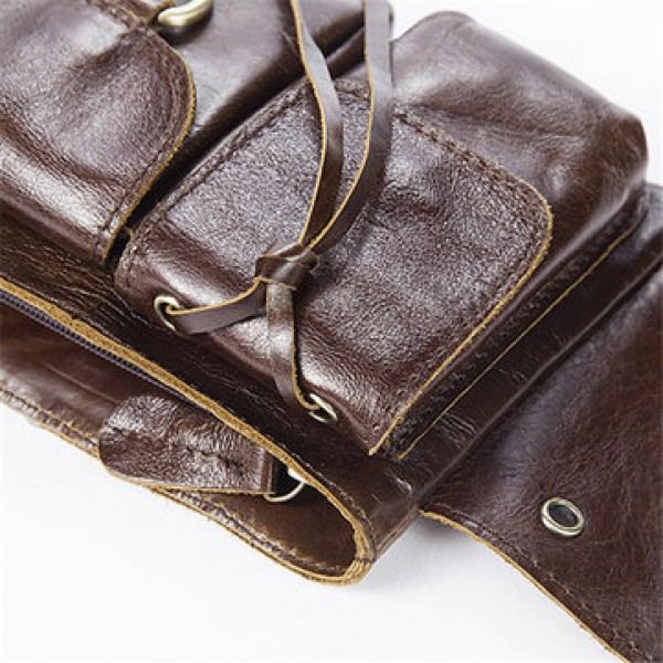 Men Vintage Genuine Leather Waist Bag Durable Retro Crossbody Bag