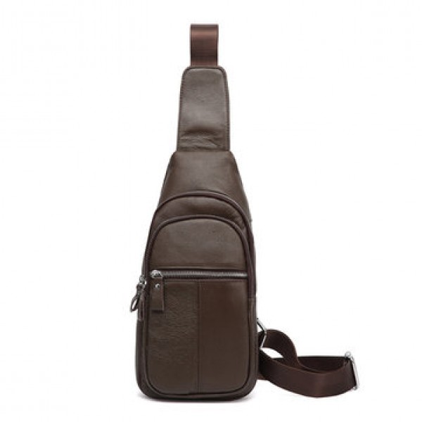 Men Genuine Leather Retro Crossbody Bag Chest Bag Casual Shoulder Bag