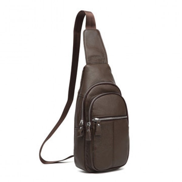 Men Genuine Leather Retro Crossbody Bag Chest Bag Casual Shoulder Bag