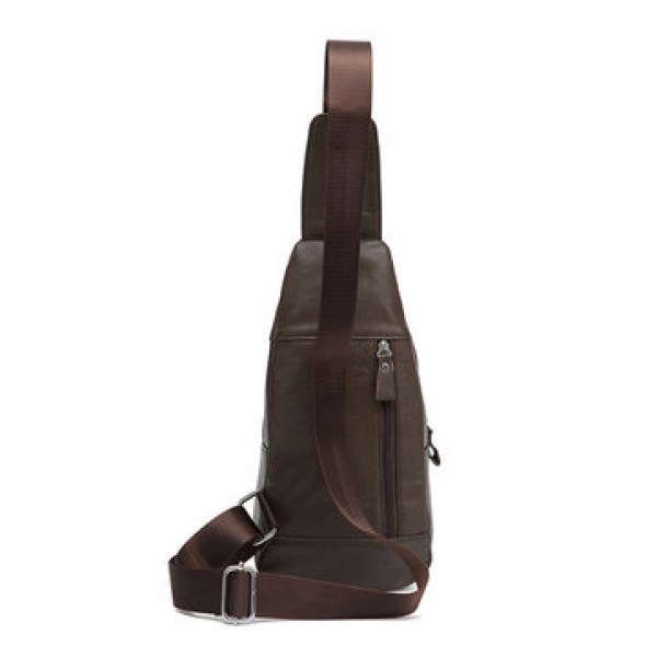 Men Genuine Leather Retro Crossbody Bag Chest Bag Casual Shoulder Bag