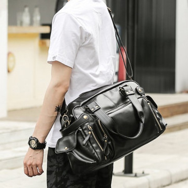 Men PU Leather Outdoor Casual Traveling Large Capacity Multi-function Crossbody Bag