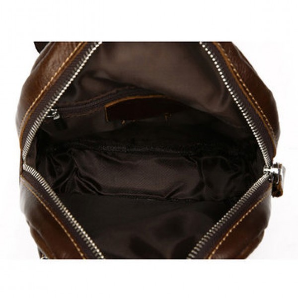 Men Genuine Leather Chest Bag Retro Zipper Pockets Shoulder Crossbody Bag