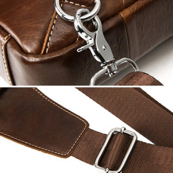 Men Genuine Leather Chest Bag Retro Zipper Pockets Shoulder Crossbody Bag