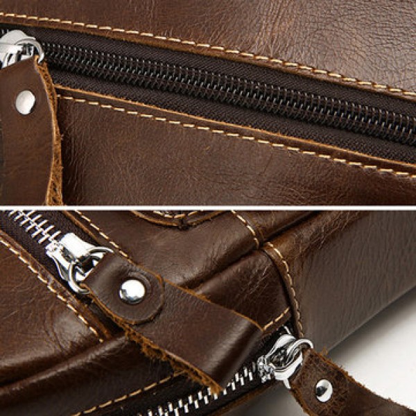 Men Genuine Leather Chest Bag Retro Zipper Pockets Shoulder Crossbody Bag