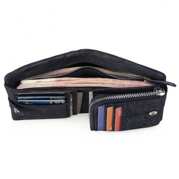 Genuine Leather Wallet Card Bag Coin Purse with SIM Card Holder for Men and Women