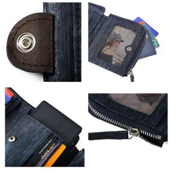 Genuine Leather Wallet Card Bag Coin Purse with SIM Card Holder for Men and Women