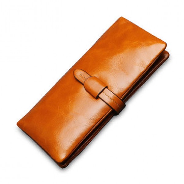 Men Womem Genuine Leather Couple Long Wallet Card Holder Pocket Handbag