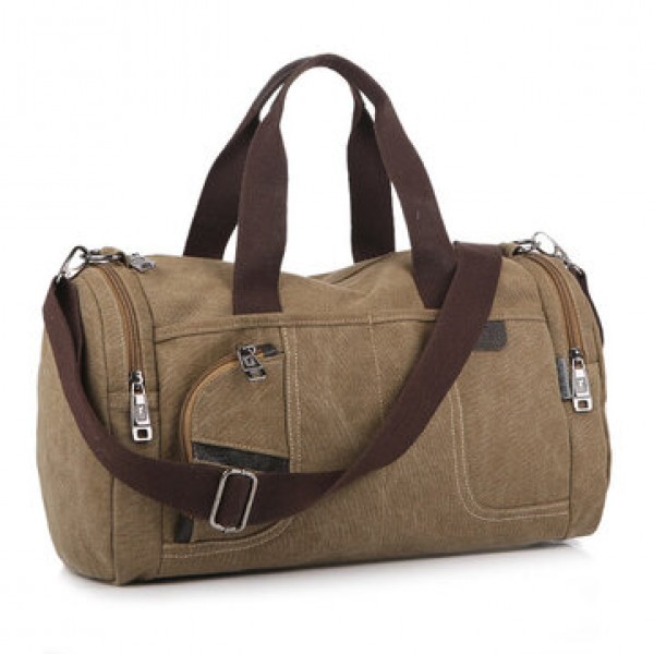 Men Canvas Casual Travel Outdoor Big Khaki Coffee Handbag Crossbody Bag