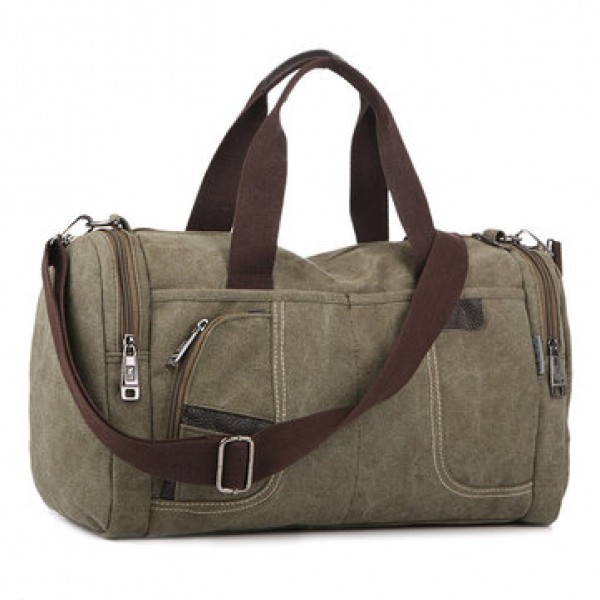 Men Canvas Casual Travel Outdoor Big Khaki Coffee Handbag Crossbody Bag