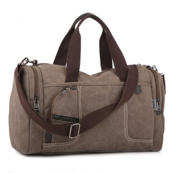 Men Canvas Casual Travel Outdoor Big Khaki Coffee Handbag Crossbody Bag