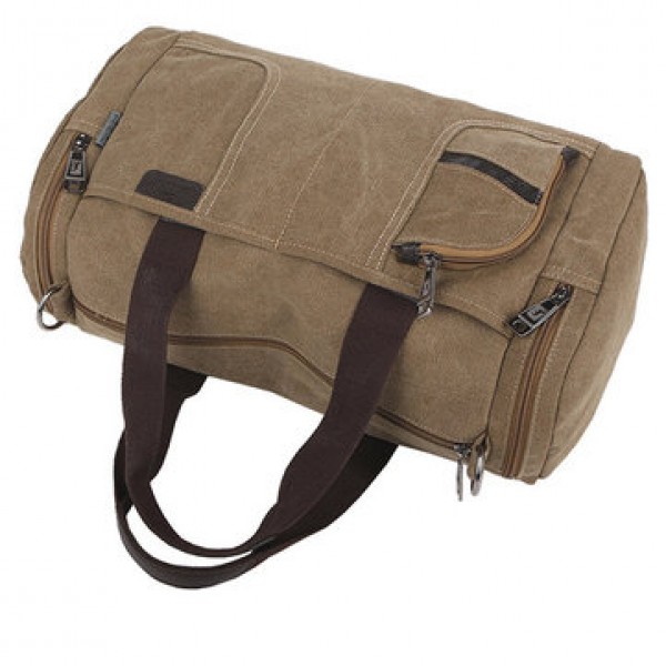 Men Canvas Casual Travel Outdoor Big Khaki Coffee Handbag Crossbody Bag