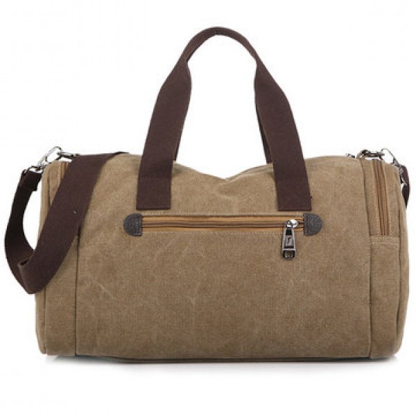 Men Canvas Casual Travel Outdoor Big Khaki Coffee Handbag Crossbody Bag