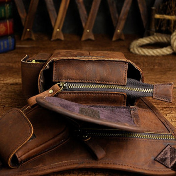 Men Genuine leather Vintage Multi-pocket Crossbody Bag