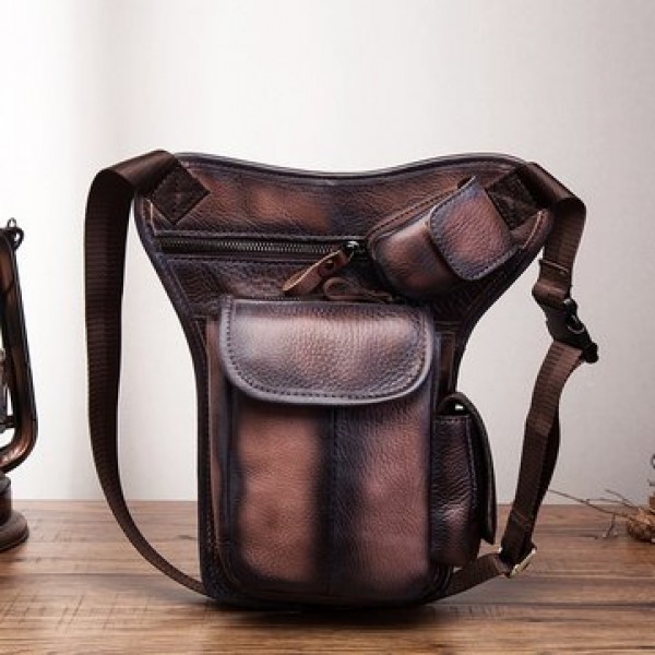 Men Genuine leather Vintage Multi-pocket Crossbody Bag