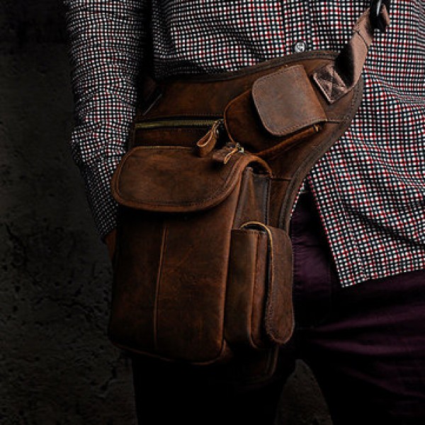 Men Genuine leather Vintage Multi-pocket Crossbody Bag